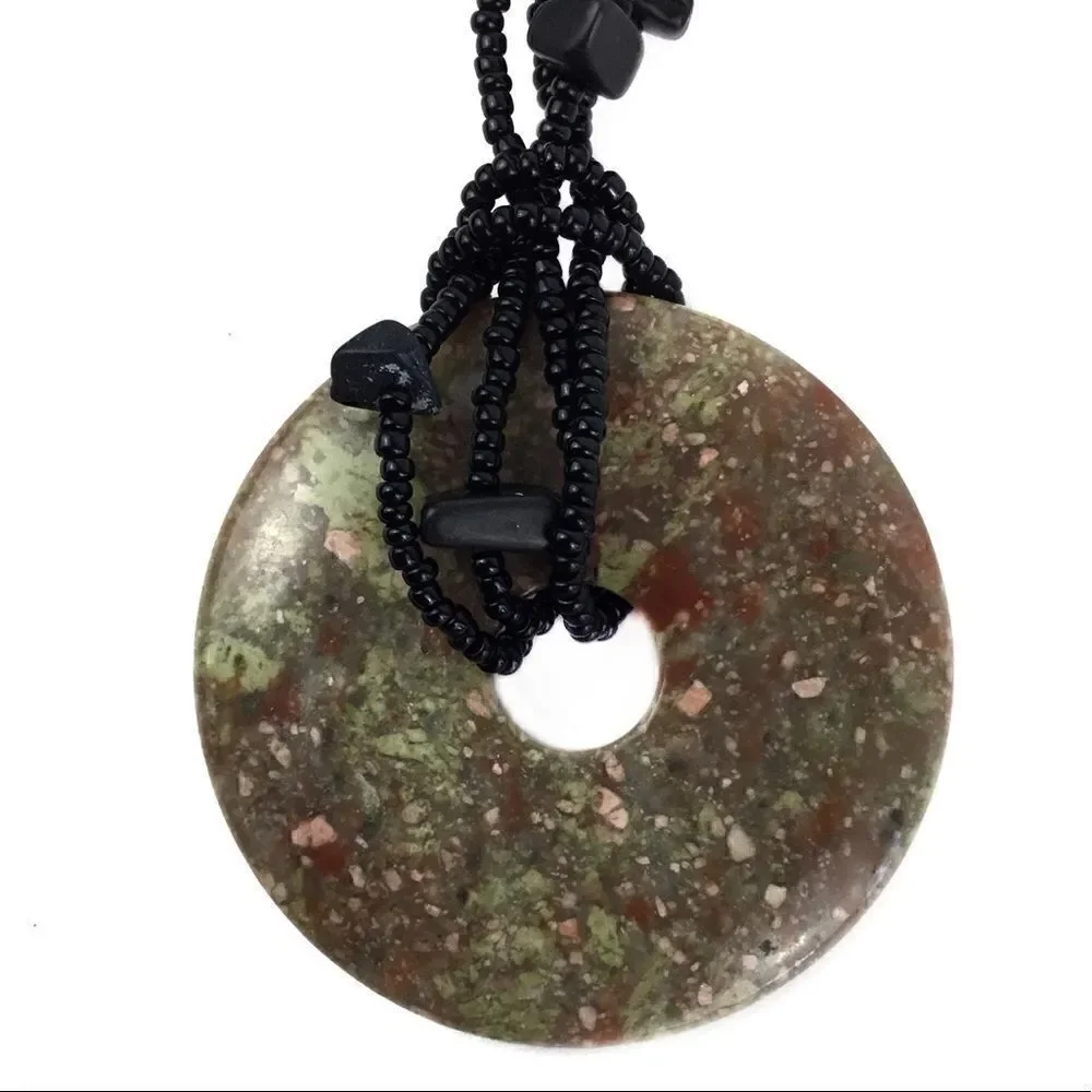 Unakite Stone Donut Pendant Necklace